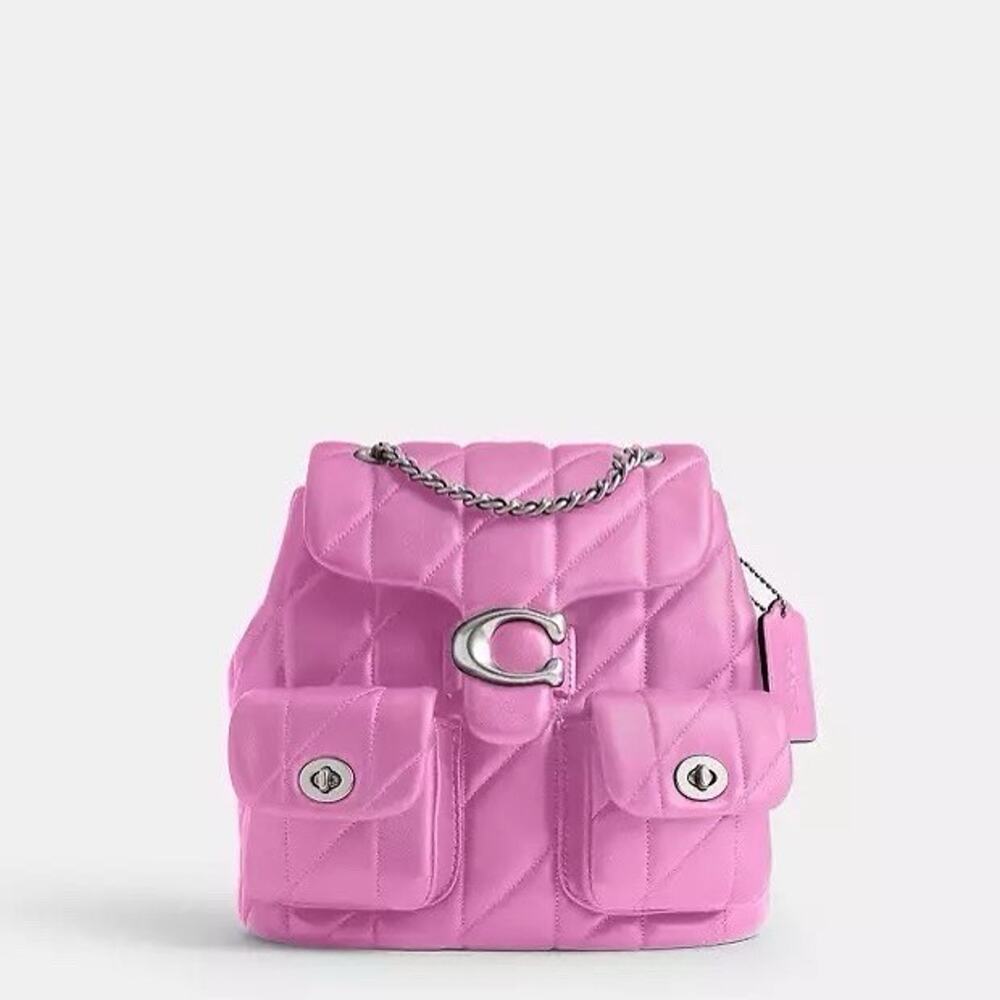 NWT Coach Tabby Backpack Pillow Quilting in Silver/Fuschia Nappa Leather CU076 - Picture 9 of 16